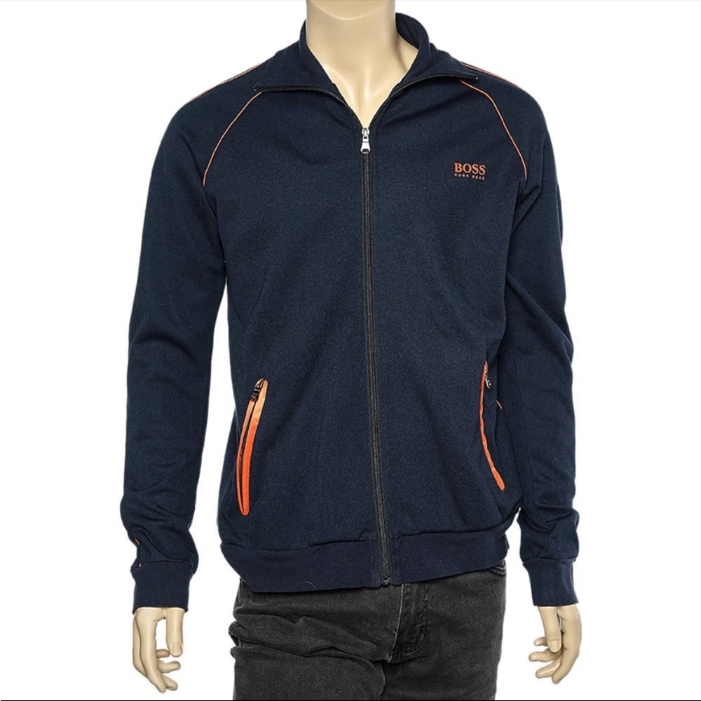 Boss By Hugo Boss Navy Blue Knit Zip Front Track Jacket L Good Condition